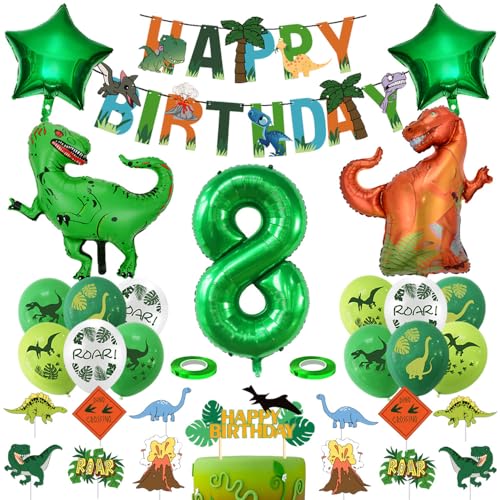 Geburtstagsdeko 8 Jahre Junge Dinosaurier Geburtstag Deko Dino Folienballon Deko Kindergeburtstag Dinosaurier Luftballons Kuchendeko für Babyshower Jungen Party Dekoration Dschungel Party Kinder von Ceqiny