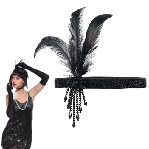 Cerioll Vintage Haarbänder Schwarze, 1920s Damen Feder Stirnband, Jahre Feder Haarband, 1920er Vintage Schwarzer Feder Kopfschmuck, Feder Flapper Stirnband 20er, 1920er Jahre Flapper Feder Stirnband von Cerioll