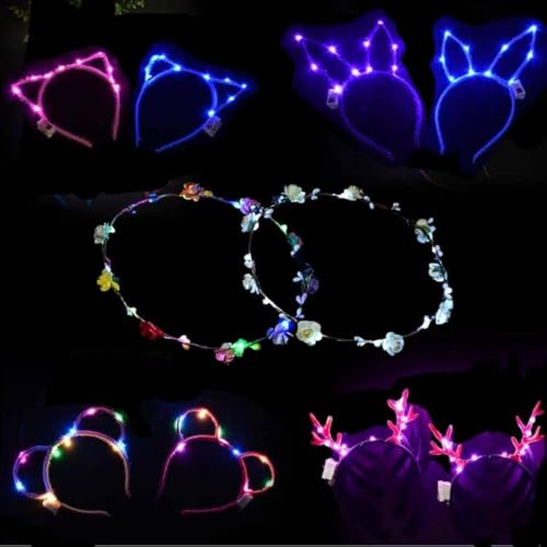 Garland Stirnband,Bunt Leucht Hairband,Weihnachten LED Haarreif,10 PCS LED Katzenohren Stirnband,Leuchtende Blumenkronen,Leuchtender Kranz für Frauen Erwachsene Kinder Party Leucht Kopfstück Garland Stirnband,Bunt Leucht Hairband,Weihnachten LED Haarreif,10 PCS LED Katzenohren Stirnband,Leuchtende Blumenkronen,Leuchtender Kranz für Frauen Erwachsene Kinder Party Leucht Kopfstück von Cerioll
