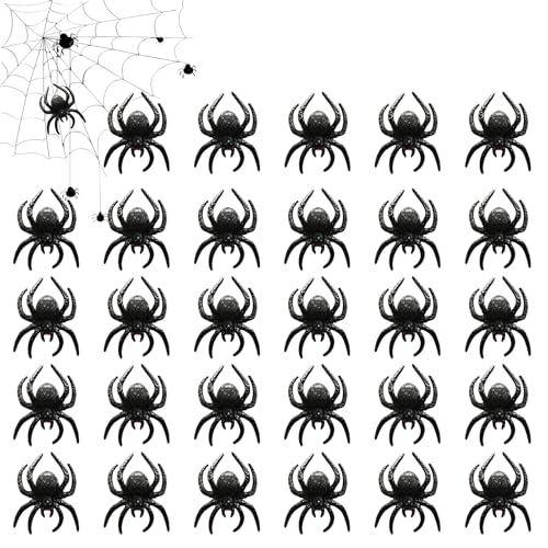 Halloween-Spinne,30 Stück Realistische Kunststoff-Spinnen-Spielzeug,Realistische Spinne Spielfiguren,Spinne Spielzeug,Halloween Spinne Deko,Realistische Spinnenfiguren,Halloween-Streich-Requisiten von Cerioll