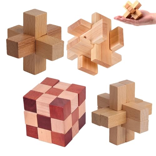 Knobelspiele Holz, 4 Pcs Geschicklichkeitsspiel Holz, Knobelspiele Holz Rätsel, Holzpuzzel Geduldspiele, Set Holz Geschicklichkeitsspiele, Denkspiele Spielzeug, Logikspiel Für Kinder Und Erwachsene von Cerioll