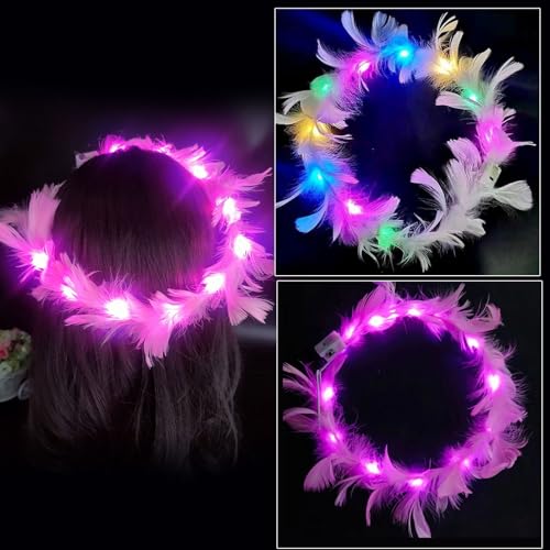 LED Federkranz Stirnband, LED Blumenkranz Haare, LED-Feder-Stirnbänder, 2 Stück Lichterkette mit Federn, LED Haarreif, Leuchtender Kopfschmuck, Party-Haarschmuck Für Frauen Und Mädchen(2 Farben) von Cerioll