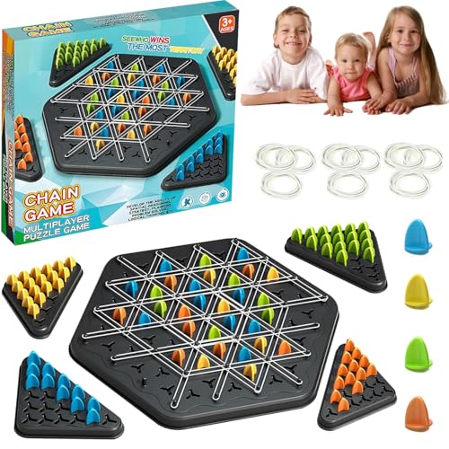 Cerkkapo Triggle Spiel,Triggle Game,Triggle Spiel Gummibänder,Interaktives Steckspiel,Ketten Dreieck Schachspiel,Desktop Brettspiel,Triggle Brett Spiel für Kindern und Erwachsenen,für 2-4 Personen von Cerkkapo