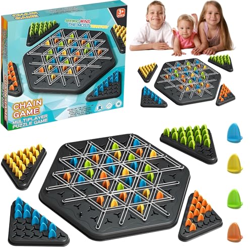 Cerkkapo Triggle Spiel,Triggle Game,Triggle Spiel Gummibänder,Interaktives Steckspiel,Ketten Dreieck Schachspiel,Desktop Brettspiel,Triggle Brett Spiel für Kindern und Erwachsenen,für 2-4 Personen von Cerkkapo