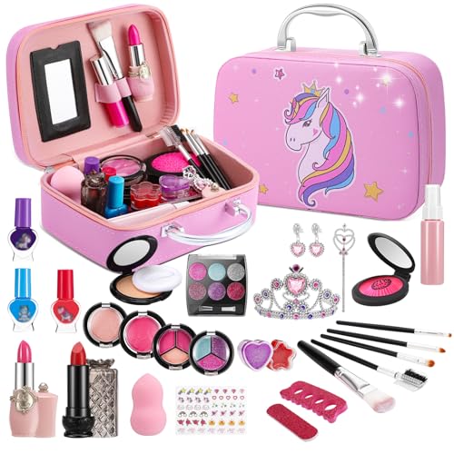 CestMall 31Pcs Waschbar Schminke Kinder Makeup Spielzeug Makeup Set für Kleinkinder Echtes Makeup Rollenspiel Geschenk Spielzeug Mädchen Weihnachts Geschenke ab 3+ Jahre von CestMall