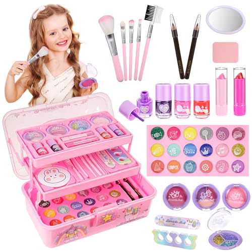 Kinder Schminksets für Mädchen, CestMall 39pcs abwaschbares Make up Starter Kit echtes Make-up Mädchenspielzeug Kinder, Prinzessinnen Rollenspielspielzeug X-Mas Geburtstag Geschenk für 6–12 (Pink) von CestMall