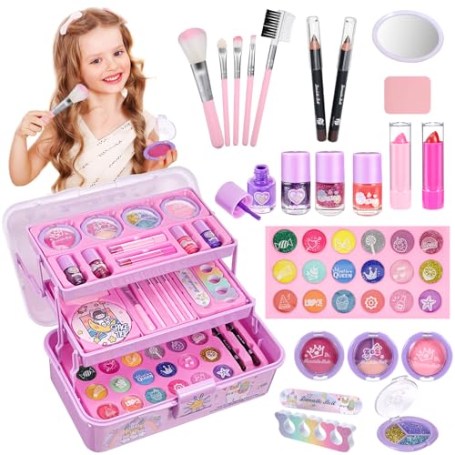 Kinder Schminksets für Mädchen, CestMall 39pcs abwaschbares Make up Starter Kit echtes Make-up Mädchenspielzeug Kinder, Prinzessinnen Rollenspielspielzeug X-Mas Geburtstag Geschenk für 6–12 (Purple) von CestMall