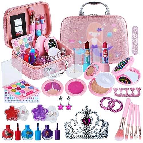 Kinderschminke Set Mädchen, CestMall Waschbar Kinder Schmink Mädchen Schminkkoffer Mädchen Spielzeug, Kinder Make Up Set Geschenke für Halloween Weihnacht Geburtstag 4 5 6 7 8 9 10 ahre (Pink 2) von CestMall