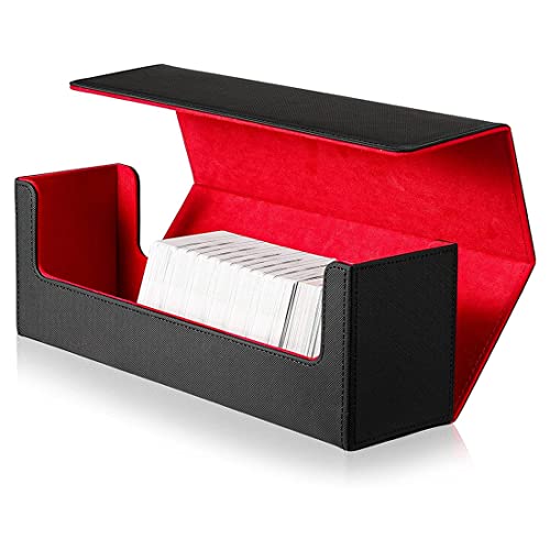 Cetfuro für Pult Box 400 Karten Pult Box Karten Box Zur Aufbewahrung Deck Box PU Leder Deck Box für Sammeln Karten Spiele (Schwarz+Rot) von Cetfuro