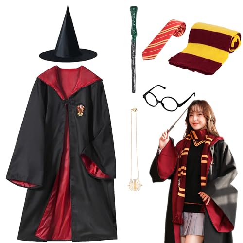 Cevikno Magier Robe, Kostüm Erwachsene, Cosplay Kostüm mit Cape, Magic Wand, Glasses, Scarf, Tie, Halloween Wizard Costume für Erwachsene Halloween Karneval Cosplay Fasching Party von Cevikno