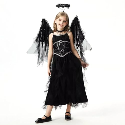 6PCS Hexen Kostüm Girl Halloween Kostüm Boy Girl Spinne Kleid mit Haarband und Zauberstab Party Hexe Kleidung Hexenkleid Girl für Halloween Karneval Fasching Party Bekleidung Set von Cexiakong