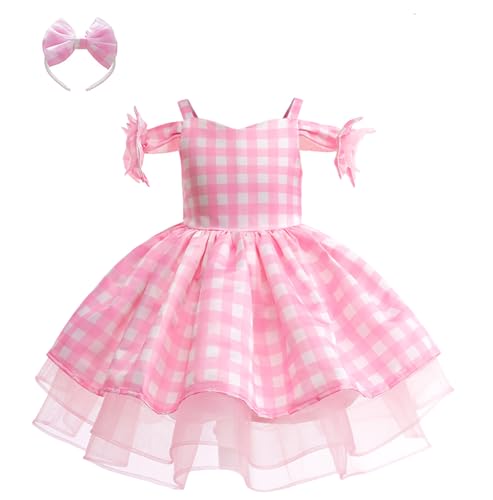 Cexiakong Damen Rosa Plaid Kleid Rockabilly Vinatge 50er Jahre Partykleid Girl Rollenspiel Halloween Party Kostüm Film Verkleidung Anzug Girl Rosa Kostüm Anziehen Set von Cexiakong