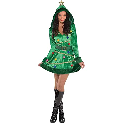 Cexiakong Damen Weihnachtself Weihnachtsmann Karneval Kleidung Party Uniform Pompon Weihnachten Bunny Weihnachts Elfenkleid für Damen mit Kapuze Pailletten mit Gürtel Weihnachten Santa Claus von Cexiakong