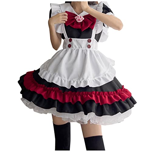 Cexiakong French Maid Dress Party Anime Halloween Kostüm Maid Outfit Niedliche Maid Kostüm mit Kleid Schürze Kopfbedeckung für Halloween Maid Outfit Set von Cexiakong