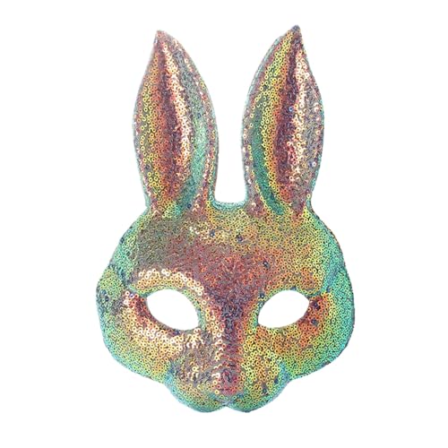 Cexiakong Glitter Bunny Mask Tiermasken Kaninchen Realistische Kaninchen Tier Maske EVA Hase Gesichtsmaske Party Kaninchen Outfit Kleid Ball Ostern Karneval Halloween Tier Theme Party Viking von Cexiakong