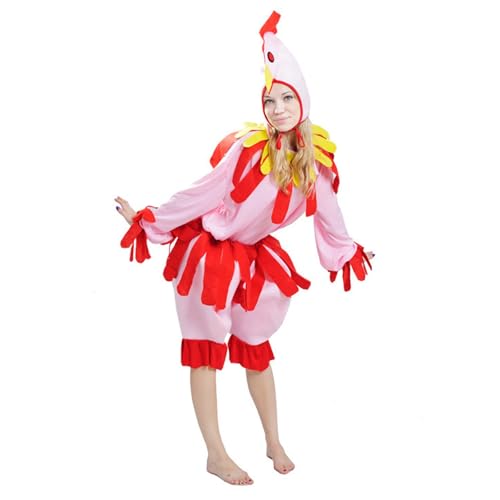 Cexiakong Hahn Kostüm Herren Huhn Kostüm Damen Karneval inkl Hühnchen Hut Hühner Kostüm Fasching Kostüme für Damen Kostüm Huhn TierKostüm Herren Chicken Costume Weihnachten kleidung von Cexiakong