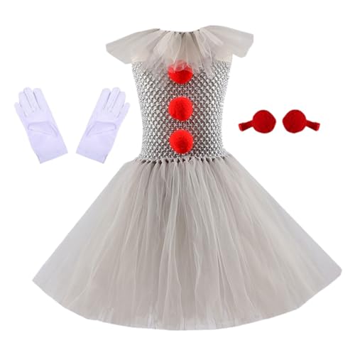 Cexiakong Halloween IT Anzugkleid für Mädchen Pennywises Anzug für Mädchen IT Anzug Mädchen IT Clownkleid Anzug Horrorfilm Anzug Outfits Weihnachten von Cexiakong