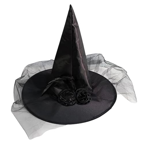 Cexiakong Hexenhut Halloween Hexenhut Schwarz Halloween Party Hüte Zaubererhüte für Erwachsene Halloween Party Party Kostüm Zubehör Magischer Hexenhut für Frauen Mit Federn und Netz Design von Cexiakong