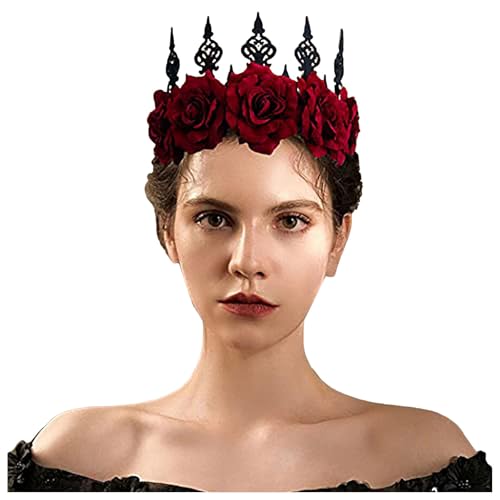 Cexiakong Kopfschmuck Gothic Stirnband Krone Halloween Outfit Zubehör Schwarz Haarreif Braut Hochzeit Blumenkranz Vintage Haarkranz Karneval Fasching Kopfband für Party Festival Make Up Viking von Cexiakong