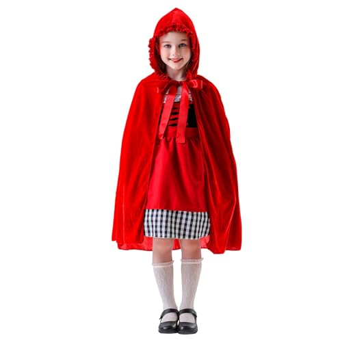 Cexiakong Mädchen Rotkäppchen Anzug Halloween Prinzessin Verkleidung Kind Ärmellos Rotkäppchen Kleid mit Kapuze Cape Umhang Geburtstag Karneval Party Outfit Weihnachten von Cexiakong