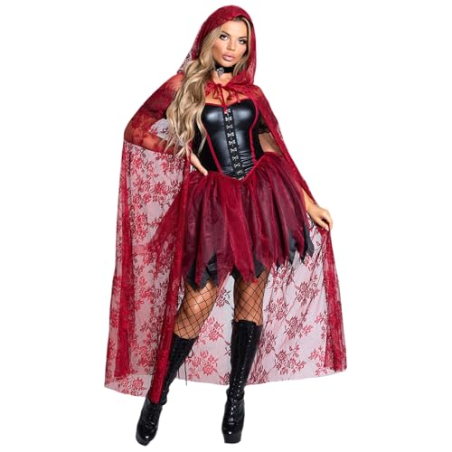 Cexiakong Weihnachten Gothic Kleid Damen Karneval Kostüm Zweiteiliges Set Weiß Minikleid Schleier Maskerade Fasching Hohe Taill Partykleid mit Puffärmel Mittelalter Rock Bühnenauftritte kleidung von Cexiakong