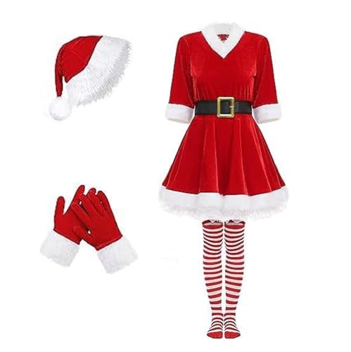 Cexiakong Weihnachten weihnachtsmann Anzug Frauen v Ausschnitt Dress mit gürtel Damen Rollenspiel Outfits Fräulein Claus Kleid Party Santa Outfit Weihnachten von Cexiakong