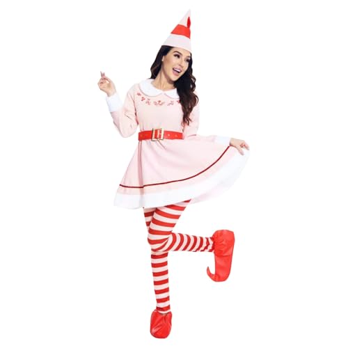 Cexiakong Weihnachtselfen Kostüm Damen Elfenkleid Damen Weihnachten ElfenKostüm Damen Weihnachten Rosa Elf Kleid Weihnachten WeihnachtsKostüme Weihnachten kleidung von Cexiakong