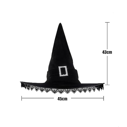 Hexenhut Halloween Zaubererhut Breite Krempe Hexenhut Gerüschter Zauberermütze Quasten Hexenkostüm Accessory Damen Mädchen Zauberer Hut für Halloween Karneval Masquerade Winter Soft von Cexiakong