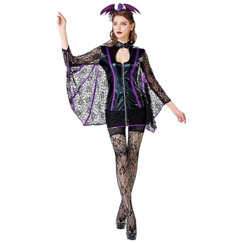 Horror Shop Dämonische Nonne Damenkostüm mit Haube als Verkleidung für Halloween und Fasching Damen Circe Böse Hexe Schwarzer Vampir Halloween MaskenKostüm Set von Cexiakong