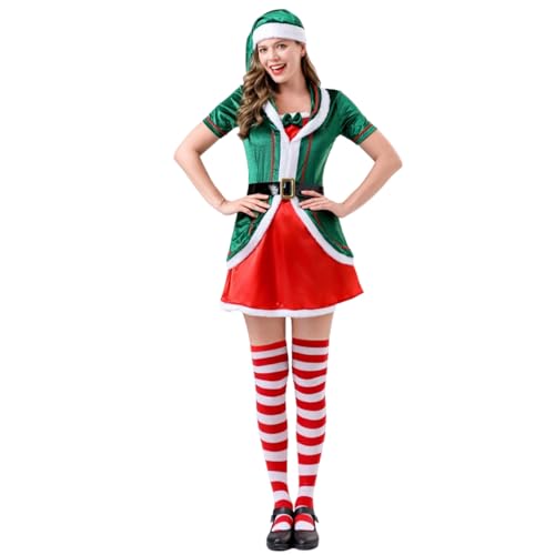 Weihnachtself Kostüm für Damen Herren WeihnachtsKostüm kleidung Elfen Kostüm Rollenspiel Party Geschenk Damen Kostüm mit Hut Gürtel Socke Elfen Weihnachts Xmas Elf Kostüm Weihnachten kleidung von Cexiakong