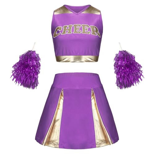 leader Kostüm Boy Girl Girl Cheerleading Uniform Cheerleadingkleid/Ärmellos Crop Top mit Minirock Halloween Tanzkostüm Cheer Leader Kostüm Ärmellose Tanzkleid Set von Cexiakong