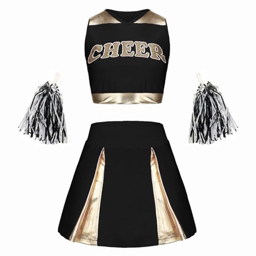 leader Kostüm Boy Girl Girl Cheerleading Uniform Cheerleadingkleid/Ärmellos Crop Top mit Minirock Halloween Tanzkostüm Cheer Leader Kostüm Ärmellose Tanzkleid Set von Cexiakong