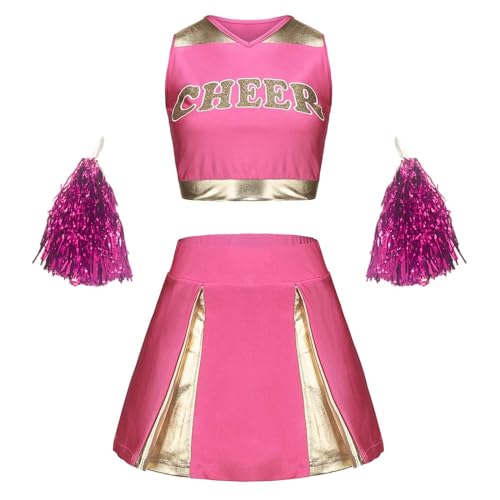 leader Kostüm Boy Girl Girl Cheerleading Uniform Cheerleadingkleid/Ärmellos Crop Top mit Minirock Halloween Tanzkostüm Cheer Leader Kostüm Ärmellose Tanzkleid Set von Cexiakong