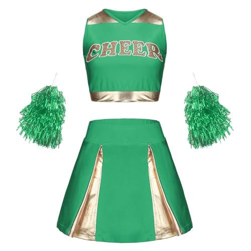 leader Kostüm Boy Girl Girl Cheerleading Uniform Cheerleadingkleid/Ärmellos Crop Top mit Minirock Halloween Tanzkostüm Cheer Leader Kostüm Ärmellose Tanzkleid Set von Cexiakong