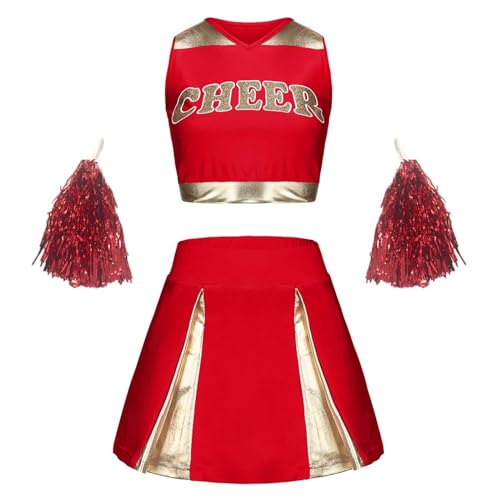 leader Kostüm Boy Girl Girl Cheerleading Uniform Cheerleadingkleid/Ärmellos Crop Top mit Minirock Halloween Tanzkostüm Cheer Leader Kostüm Ärmellose Tanzkleid Set von Cexiakong