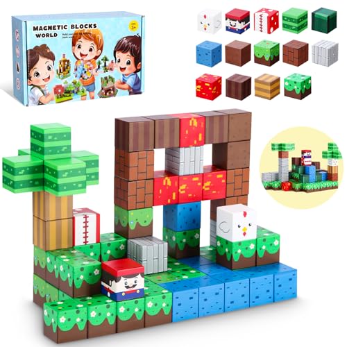 Cexovo 80 Stück Magnetische Bausteine Magnet Spielzeug Kinder Magnetische Bausteine Minecraft Kids Craft Set Minecraft,Magnetisches Spielzeug für Jungen und Mädchen im Alter von 6 7 8 9 10 von Cexovo