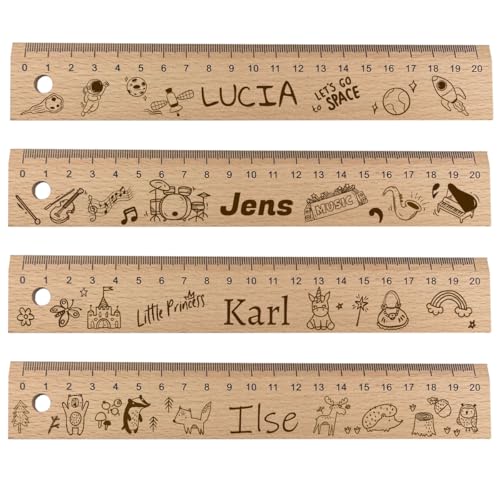 Cezool Personalisiertes Holzlineal für Kinder - 20 cm zur Einschulung 2024 mit Namen & niedlichen Motiven - Ideal für Mädchen & Jungen Schulanfang & Schultütenfüllung von Cezool