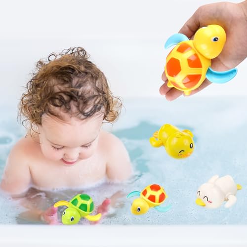 ChAusa 4Pcs Baby Badespielzeug,Badewannenspielzeug ab 1 Jahr Spielzeug Badewanne Wasserspielzeug Baby ab 6 Monate Uhrwerk Kleine Tiere Schwimmbad Spielzeug Geschenke für Kinder Jungen und Mädchen von ChAusa