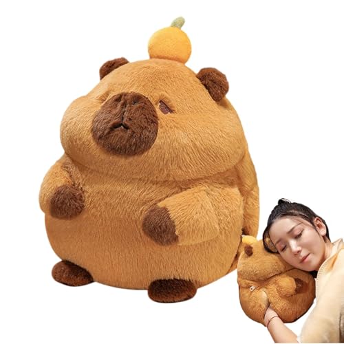 Chaies Capybara Plüschkissen,Plüschtiere Capybara | Capybara mit orangem Tiere Haustierpuppe weich | Neuartige entzückende Capybara-Plüschpuppe mit Handtaschen für Bett, Sofa, Wohnzimmer von Chaies