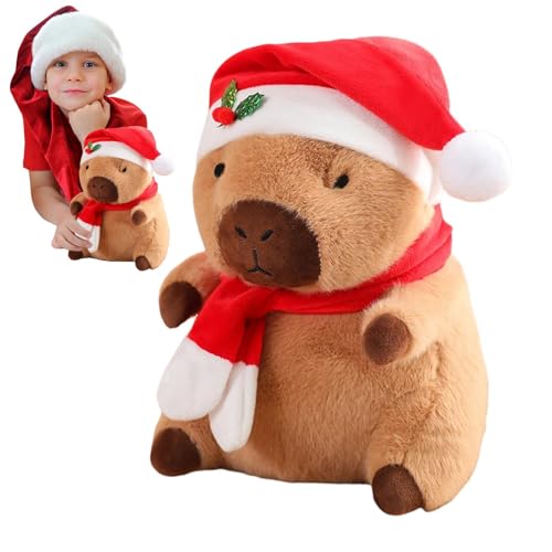 Chaies Capybara-Plüschtier, Capybara-Plüsch,Niedliches Plüschkissen mit Weihnachtsmannmütze und Tiermotiv - Plüschpuppenspielzeug, Stofftier-Heimdekoration für Halloween, Weihnachten, Erntedankfest von Chaies