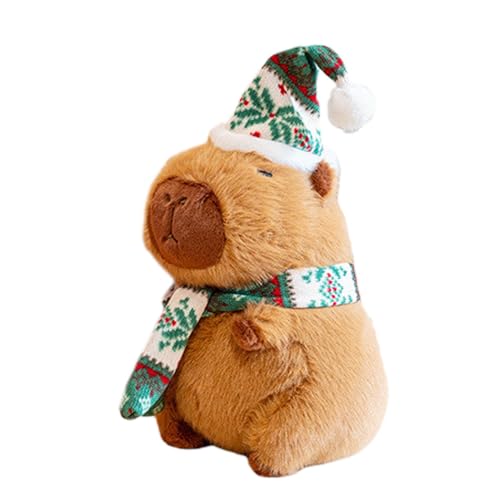 Chaies Capybara-Plüschtiere,Weihnachtskuscheltiere,Süße Tierpuppe mit Mütze und Schal - Weiches Sofakissen zum Sammeln, Stofftier, Weihnachtszubehör, Heimdekoration für Freunde und Familie von Chaies