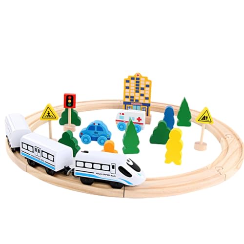 Chaies Eisenbahnschienenset, Eisenbahnset - Modelleisenbahn-Set mit Holzschienen - Batteriebetriebenes Spielset für und Mädchen ab 3 Jahren, Lernspielzeug von Chaies