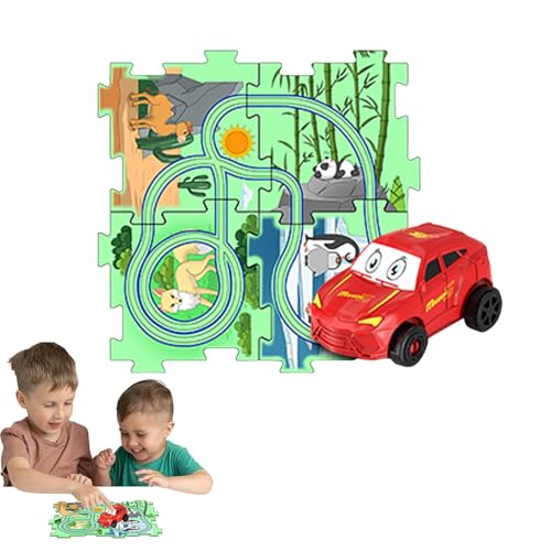 Chaies Eisenbahnwaggon-Puzzle-Gleis,Puzzle-Wagengleis-Set, Lernspiele Rennbahn-Puzzlebrett, Puzzle Racer Feinmotorikspielzeug, Puzzlebahn Lernspielzeug Landthema für Kinder ab 3 Jahren von Chaies