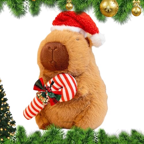 Chaies Gefüllter Weihnachts-Capybara,Weihnachts-Capybara-Plüsch, Süßes Capybara mit Weihnachtsmütze und Zuckerstange, 9,8-Zoll-Schlafbegleiter, Plüschtiere für Kinder von Chaies