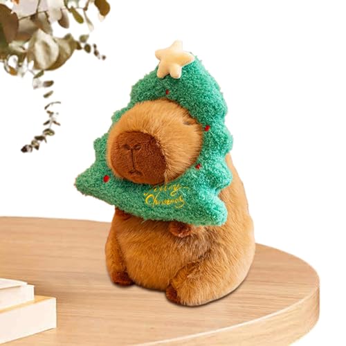 Chaies Gefülltes Capybara-Plüschtier, Capybara-Plüsch,Niedliches Weihnachts-Capybara mit Kopfbedeckung, Stofftierspielzeug | 25 cm großes Cartoon-Plüschpuppenspielzeug, weiches, entzückendes, lustiges von Chaies