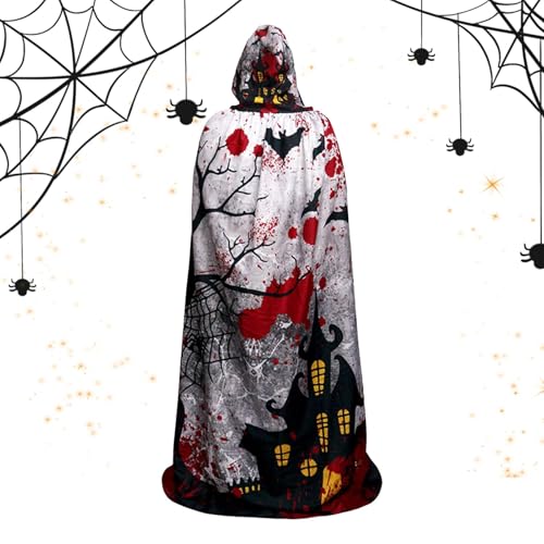 Chaies Halloween Cape,Langes Cape Halloween - Gruselig bedruckter Kapuzenumhang in voller Länge | Kapuzenpullover, Hexenumhang, Halloween-Cosplay-Kostüme für Damen und Herren von Chaies