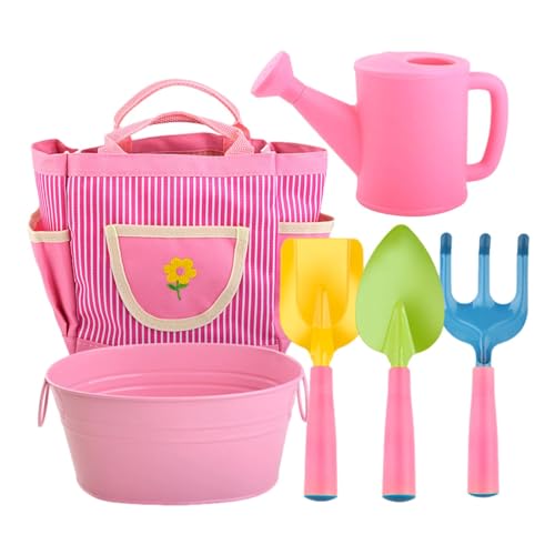 Chaies Kinder Gartengeräte-Set, Gartengeräte Für Kinder 6-teiliges Metall-Kinder-Gartenset Mit Handwerkzeug, Gartentasche, Rechen, Blumentopf, Kinder-Gartenhandschuhe, Gartengeschenke Für Kinder von Chaies