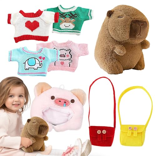 Chaies Plüsch-Capybara,Gefüllter Capybara, Plushies Stofftierspielzeug Kissen, 9,84 Zoll große Capybara-Plüschpuppe mit Kleidung und Accessoires, Schlafspielzeug-Dekoration für Sofa, Kinder, von Chaies