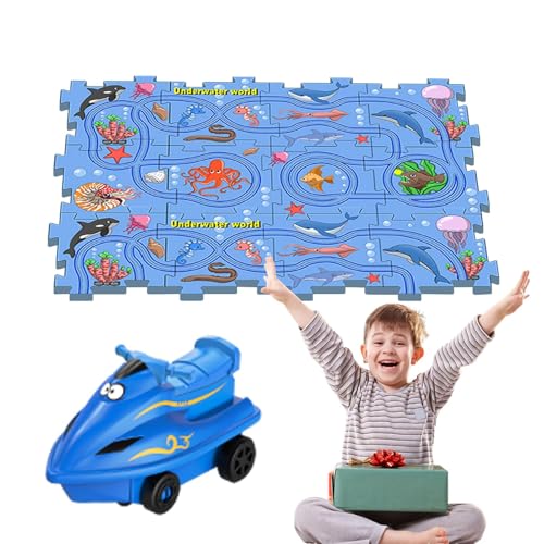 Chaies Puzzle-Autobahn,Puzzle-Autobahn-Set - Lernspiele Puzzle Triebwagen | Auto-Spielset zum Thema Marine, Lernspielzeug, Bauspielzeug, Puzzle-Strecke, Auto-Strecke für Kinder ab 3 Jahren von Chaies