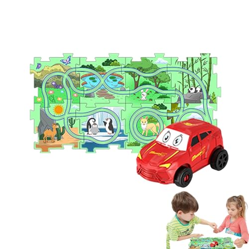 Chaies Puzzle-Autobahn-Set,Puzzle-Racer-Kinder-Autobahn-Set - Lernspiele Rennbahn-Puzzlebrett,Puzzle Racer Feinmotorikspielzeug, Puzzlebahn Lernspielzeug Landthema für Kinder ab 3 Jahren von Chaies